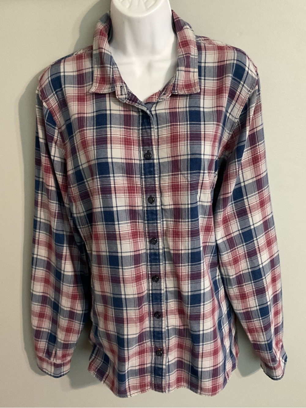 Orvis Long Sleeve Plaid Shirt in Red,White & Blue - Secret Pocket- Xl